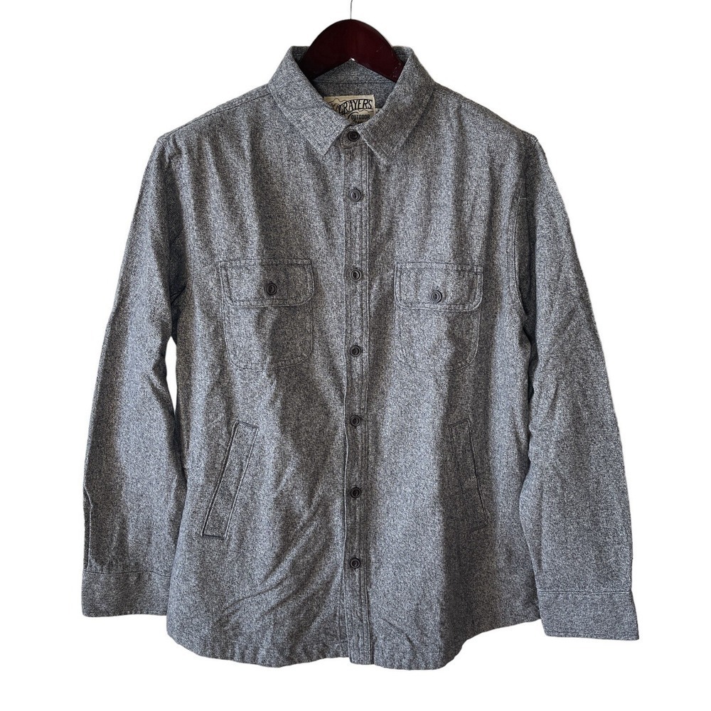 Grayers Shacket Mens L Gray Cotton Button Up Heavyweight Flannel Shirt Jacket